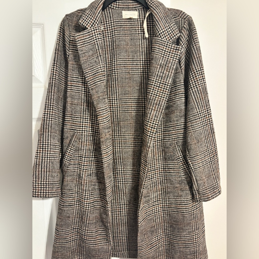 MELLODAY Black and White Plaid Trench Coat